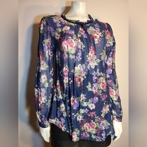Blue floral long sleeve blouse from Italy